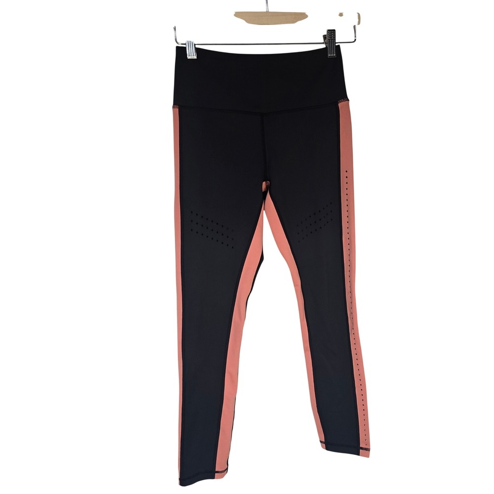 Zyia Active Laser Cut Leggings‎ Womens Black Coral Pink Polyester Spandex Sporty